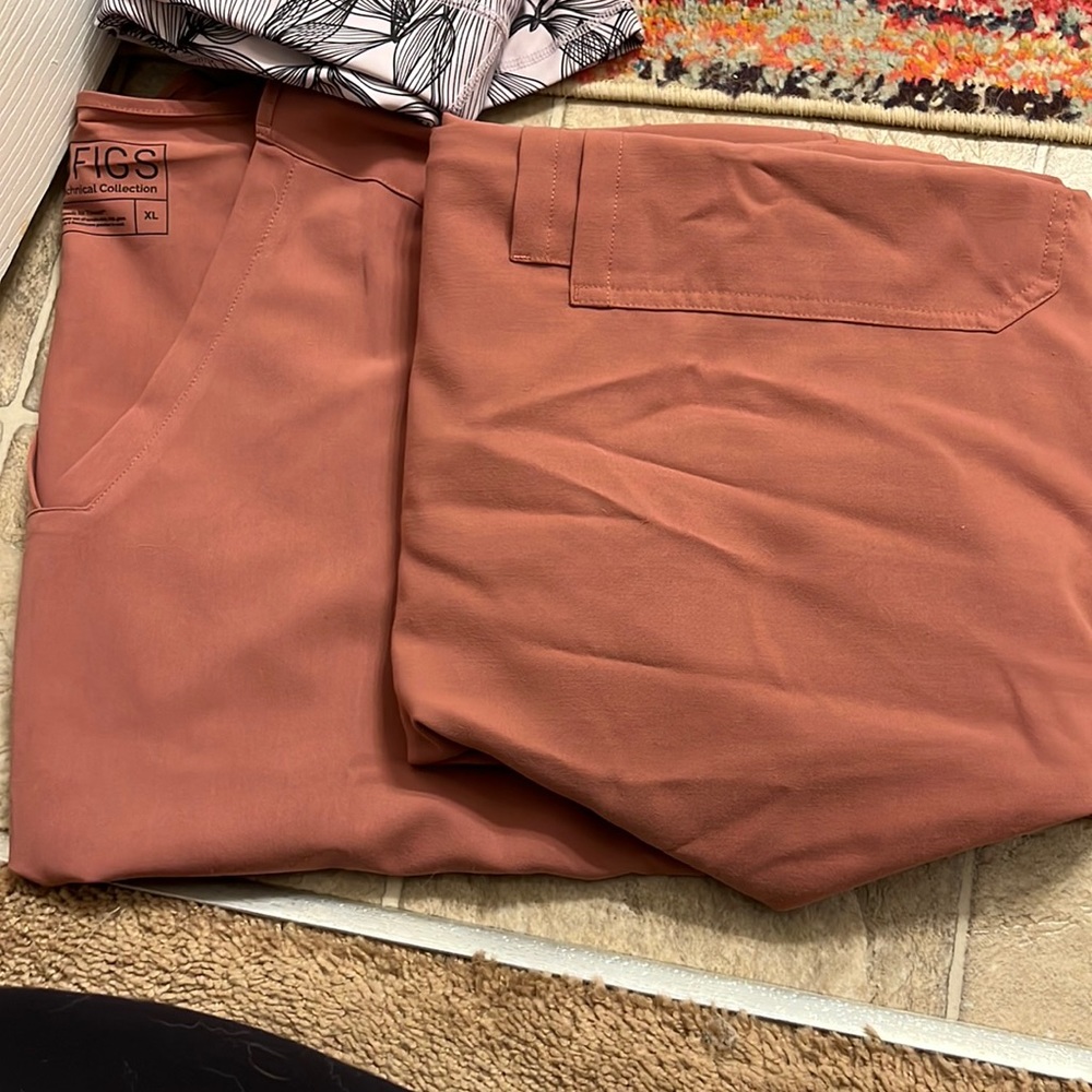 Figs straight leg pant and two pocket top.